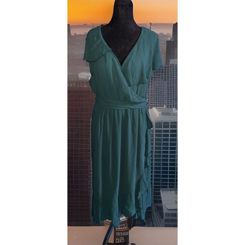 show me your mumu samantha ruffle wrap dress Forest green Chiffon 1X - Picture 1 of 10
